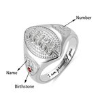 Anello da calcio con numero e nome personalizzati e pietra di nascita| Callie