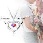 Personalized Forever Together Heart Pendant Sterling Silver Necklace with Double Birthstones and Engraved Names Valentine's Day Gift for Women