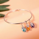 Bracelet de Feuilles Personnalisé avec Pierres de Naissance et Initiales Cadeau d'Anniversaire Fête des Mères pour Maman