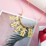 Collier Famille Personnalisé avec Gravure Prénom et 1-5 Pendentifs en Forme de Enfant Chien Chat Cadeau Fête des Mères pour Femme
