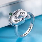 Bague avec 1-4 Pieds Personnalisée de Noms Gravés Cadeau Anniversaire Fête pour Maman Grand-Mère