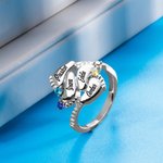 Bague avec 1-4 Pieds Personnalisée de Noms Gravés Cadeau Anniversaire Fête pour Maman Grand-Mère
