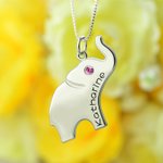 Collier Prénom avec Pierre de Naissance Personnalisée Pendentif Éléphant de Bonne Chance