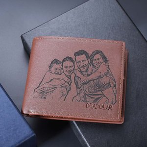 Personalised Men's Foldable Leather Wallet with Engraved Text Photo Father's Day Anniversary Birthday Gift for Him