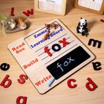 Holz-Lesen-Bauen-Schreiben-Lerntafel für Kinder 