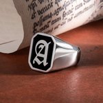 Personalisierte Old English Gothic Vintage Initial Signet Sterling Silber Ring Geschenk für Frau Mann
