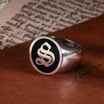 Personalisierte Old English Gothic Vintage Initial Signet Sterling Silber Ring Geschenk für Frau Mann