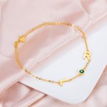 Bracelet de Nom Personnalisé avec Initiale et Pierre de Naissance Cadeau d'Anniversaire Noël Saint-Valentin pour Elle Mère Soeur