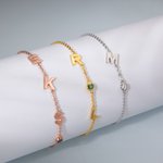 Bracelet de Nom Personnalisé avec Initiale et Pierre de Naissance Cadeau d'Anniversaire Noël Saint-Valentin pour Elle Mère Soeur