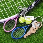 Mini portachiavi personalizzato per racchetta e pallina da tennis con testo inciso Regalo di compleanno e gioco per gli amanti del tennis