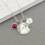 Collier Personnalisé avec Photo Prénom Gravé Pied Bébe Pierre de Naissance Cadeau Fête des Mères pour Nouvelle Maman