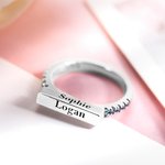 Personalized Stackable Bar Sterling Silver Rings with Engraved Name Birthday for Her