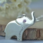 Collier Prénom avec Pierre de Naissance Personnalisée Pendentif Éléphant de Bonne Chance