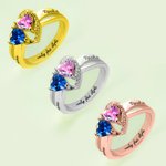 Anillo de Promesa Personalizado con Doble Corazón y Piedra de Nacimiento con Texto Grabado Regalo de San Valentín para Ella