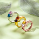 Anillo de Promesa Personalizado con Doble Corazón y Piedra de Nacimiento con Texto Grabado Regalo de San Valentín para Ella