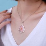 Collier Personnalisé Fleur de Naissance Collier en Goutte Fleur Séchée Cadeau Anniversaire Saint-Valentin Fête des Mère pour Elle
