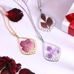 Collier Personnalisé Fleur de Naissance Collier en Goutte Fleur Séchée Cadeau Anniversaire Saint-Valentin Fête des Mère pour Elle