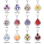 Collier Personnalisé Fleur de Naissance Collier en Goutte Fleur Séchée Cadeau Anniversaire Saint-Valentin Fête des Mère pour Elle