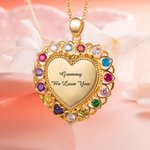 Collier de Famille Personnalisé avec 1-15 Pierre de Naissance et Texte Gravé sur Pendentif en Coeur Collier en Argent Gravure Cadeau Fête des Mères