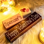 Ornements Triple Pavés Droits en Bois Décor Personnalisé avec Nom ou Texte Motif de Cœur Cadeau de Saint-Valentin pour Couple