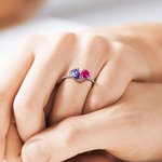 Bague de Cœur Personnalisée 2 Pierres de Naissance en Forme de Goutte Thème Moi et Toi Cadeau Anniversaire Fête pour Femme