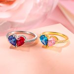 Bague de Cœur Personnalisée 2 Pierres de Naissance en Forme de Goutte Thème Moi et Toi Cadeau Anniversaire Fête pour Femme