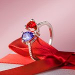 Bague de Cœur Personnalisée 2 Pierres de Naissance en Forme de Goutte Thème Moi et Toi Cadeau Anniversaire Fête pour Femme