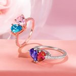 Bague de Cœur Personnalisée 2 Pierres de Naissance en Forme de Goutte Thème Moi et Toi Cadeau Anniversaire Fête pour Femme