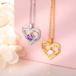 Chaîne Personnalisée avec Prénom Collier de Pierre de Naissance à Double Cœur Amour Éternel Cadeau Anniversaire Fête des Mères pour Elle