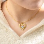 Chaîne Personnalisée avec Prénom Collier de Pierre de Naissance à Double Cœur Amour Éternel Cadeau Anniversaire Fête des Mères pour Elle