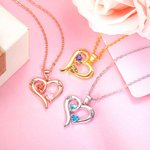 Collier de Coeur Personnalisé avec 2 Noms Gravés et Pierres de Naissance Cadeau Anniversaire Fête des Mères pour Femme