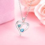 Collier de Coeur Personnalisé avec 2 Noms Gravés et Pierres de Naissance Cadeau Anniversaire Fête des Mères pour Femme