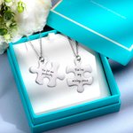 Collier Couple Personnalisé avec Texte Pendentif en Pièces de Puzzle Cadeau Anniversaire Saint-Valentin pour Homme Femme