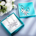 Collier Couple Personnalisé avec Texte Pendentif en Pièces de Puzzle Cadeau Anniversaire Saint-Valentin pour Homme Femme