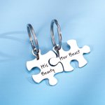 Collier Couple Personnalisé avec Texte Pendentif en Pièces de Puzzle Cadeau Anniversaire Saint-Valentin pour Homme Femme