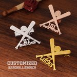 Baseball Bat Brooch with Number & Name