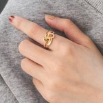 Gepersonaliseerde Dubbel Hart Verweven Geboortesteen Sterling Zilveren Ring met Gegraveerde Tekst en Zirkoon Valentijnsdag Huwelijksgeschenk voor Vrouwen