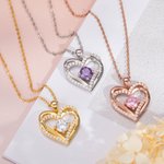 Chaîne Personnalisée avec Prénom Collier de Pierre de Naissance à Double Cœur Amour Éternel Cadeau Anniversaire Fête des Mères pour Elle
