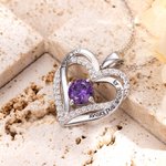Chaîne Personnalisée avec Prénom Collier de Pierre de Naissance à Double Cœur Amour Éternel Cadeau Anniversaire Fête des Mères pour Elle