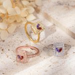 Anello con scintillio quadrato con doppie pietre di nascita
