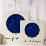 The Night Sky Constellation Map Chart Wood Print with Custom Date & Names