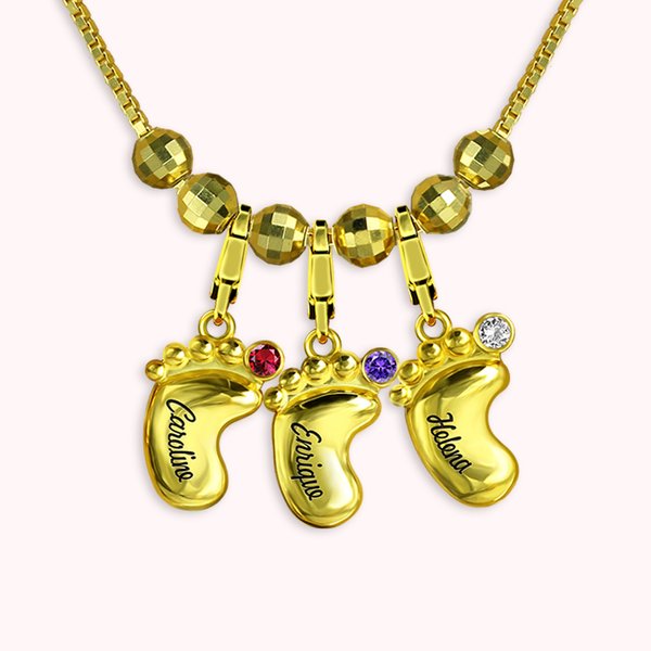 Collana 3D per madri Piedi di bambino Nome e pietra di nascita - Callie