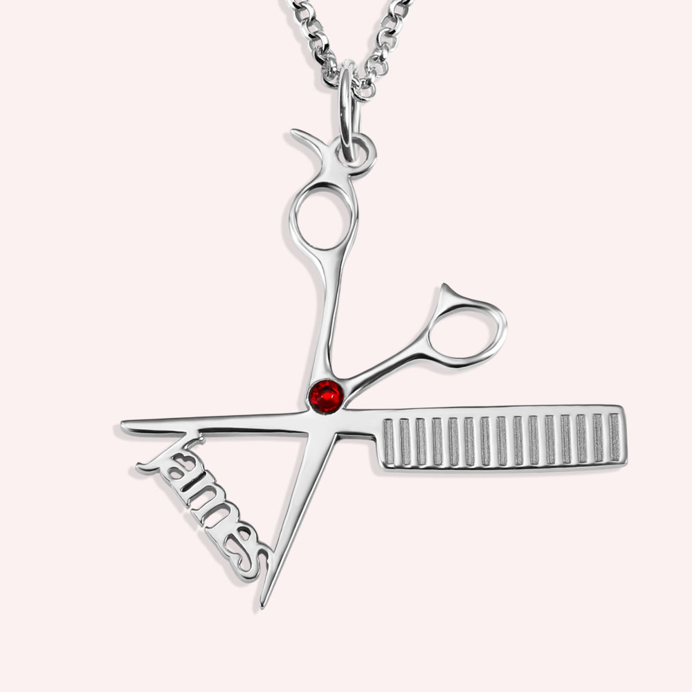 Personalised Stylish Hairdresser Name Necklace Birthstone