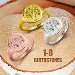 Personalized 1-8  Birthstone Family Tree Sterling Silver Signet Ring Dainty Jewelry Birthday Mother's Day Gift for Mom Grandma