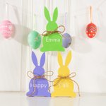 Ornement en Forme de Lapin avec Nœud Papillon Décoration Table Personnalisée avec Nom Cadeau de Pâques pour Famille