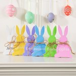 Ornement en Forme de Lapin avec Nœud Papillon Décoration Table Personnalisée avec Nom Cadeau de Pâques pour Famille