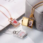 Collier de Pendentif Personnonalisé avec Photo et Gravure Médaillon de Cadenas en Argent pour Femme Famille