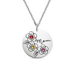 Collier Gravé Personnalisé avec 1-9 Pierres de Naissance et Prénom sur Médaille de Fleurs Sakura Cadeau Familial Fête des Mères pour Maman