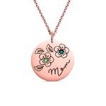 Collier Gravé Personnalisé avec 1-9 Pierres de Naissance et Prénom sur Médaille de Fleurs Sakura Cadeau Familial Fête des Mères pour Maman