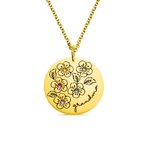 Collier Gravé Personnalisé avec 1-9 Pierres de Naissance et Prénom sur Médaille de Fleurs Sakura Cadeau Familial Fête des Mères pour Maman